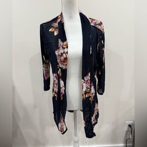 Always Indigo Navy Blue Floral Kimono Sheer Size Large